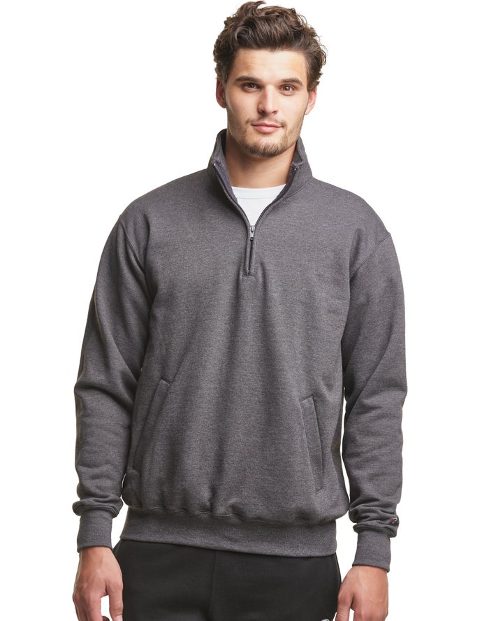 Champion Powerblend Fleece 1/4 Zip With Pockets Sweatshirt Heren - DonkerGrijs - Belgie 7249GSHBR